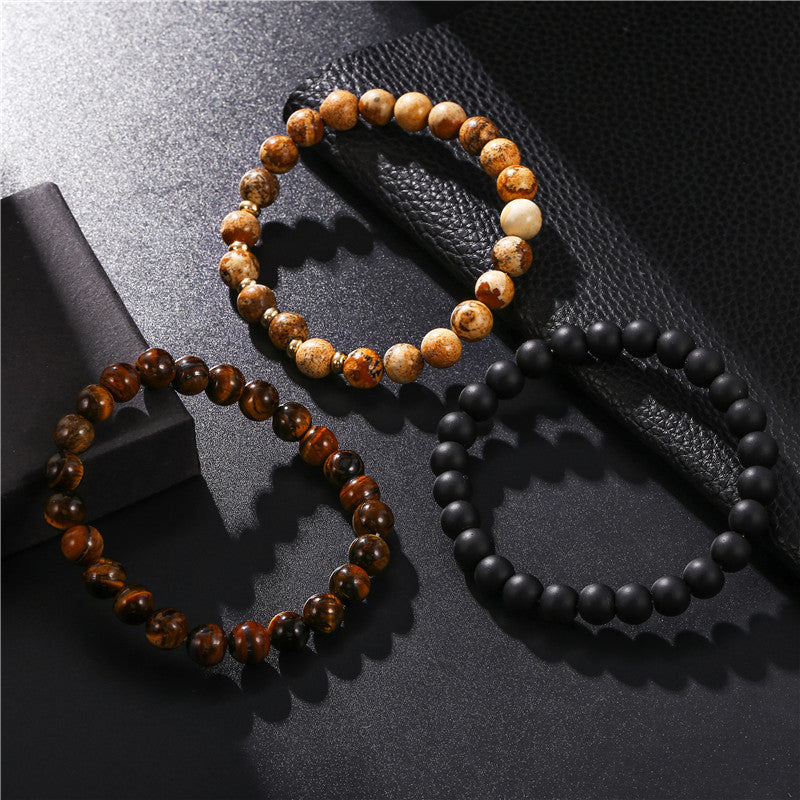 Wholesale 8mm Black Frosted Tiger Eye Picture Stone Stacking Bracelet Set